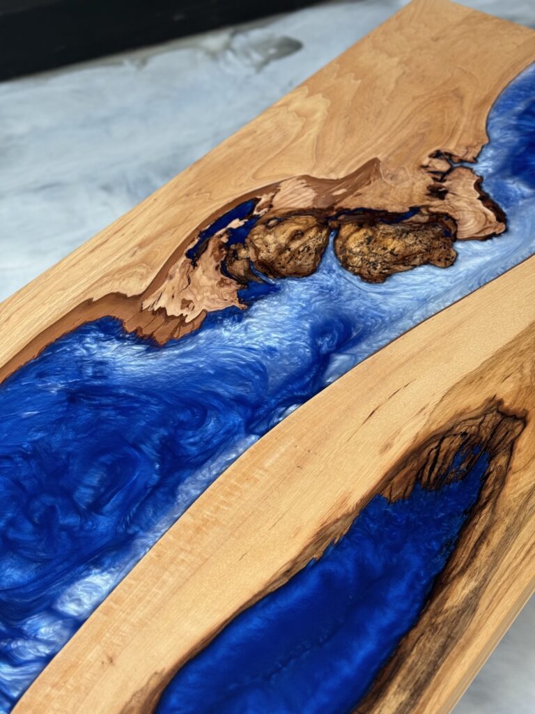 Hickory Wood Coffee Table - Blue Epoxy - Epoxy River