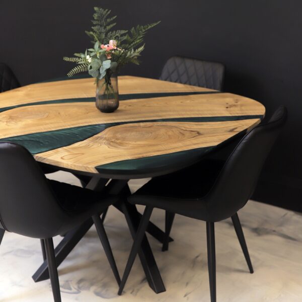 Oval Kitchen Table - Green Epoxy & Catalpa Wood Furniture