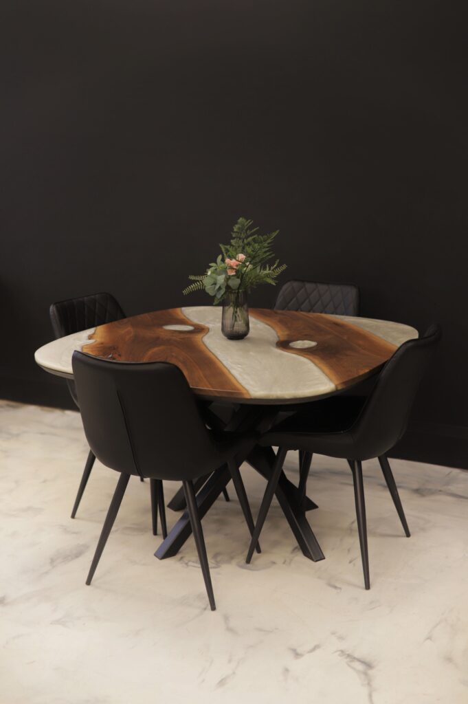 Kitchen Table Oval - Walnut & White Metallic Epoxy - side view