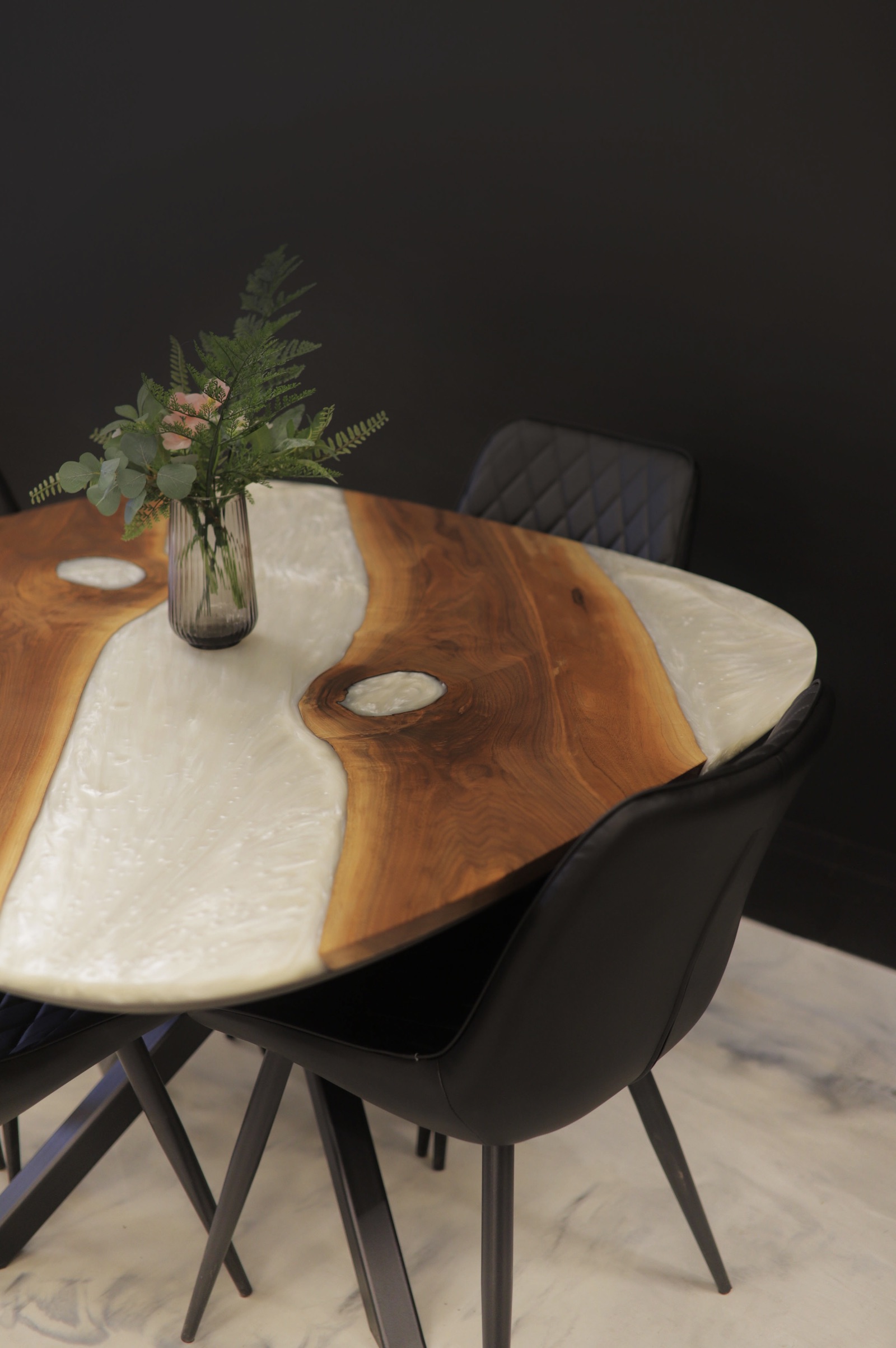 Kitchen Table Oval - Walnut & White Metallic Epoxy