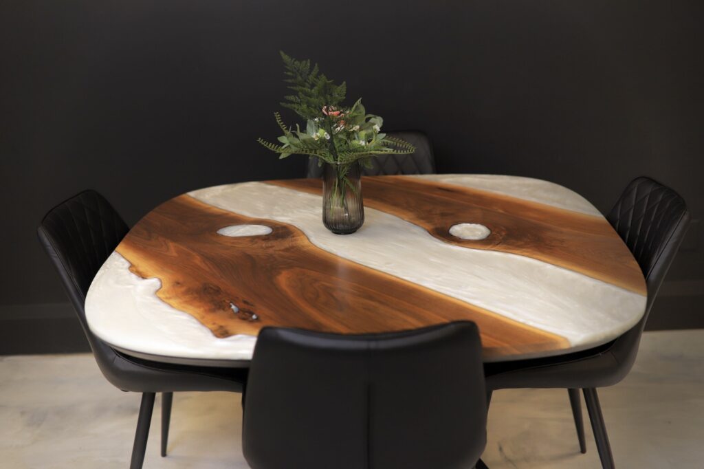 Kitchen Table Oval - Walnut & White Metallic Epoxy - overview