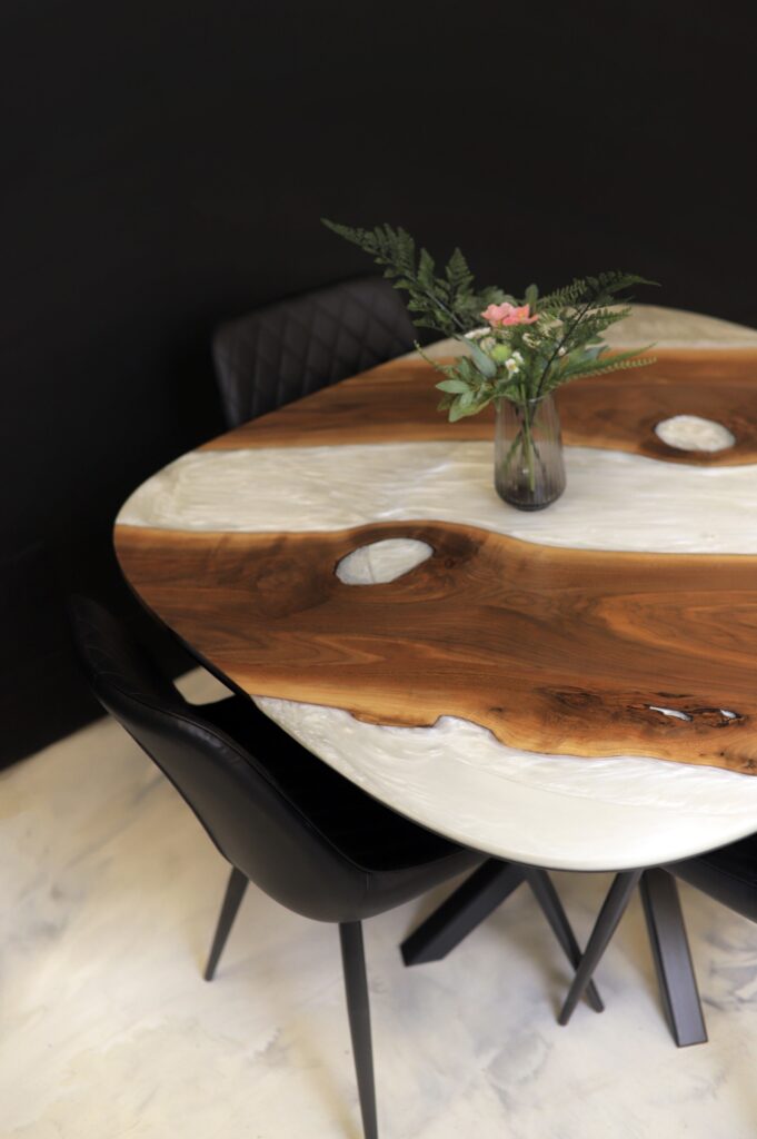 Walnut & White epoxy table - Anglewood Toronto