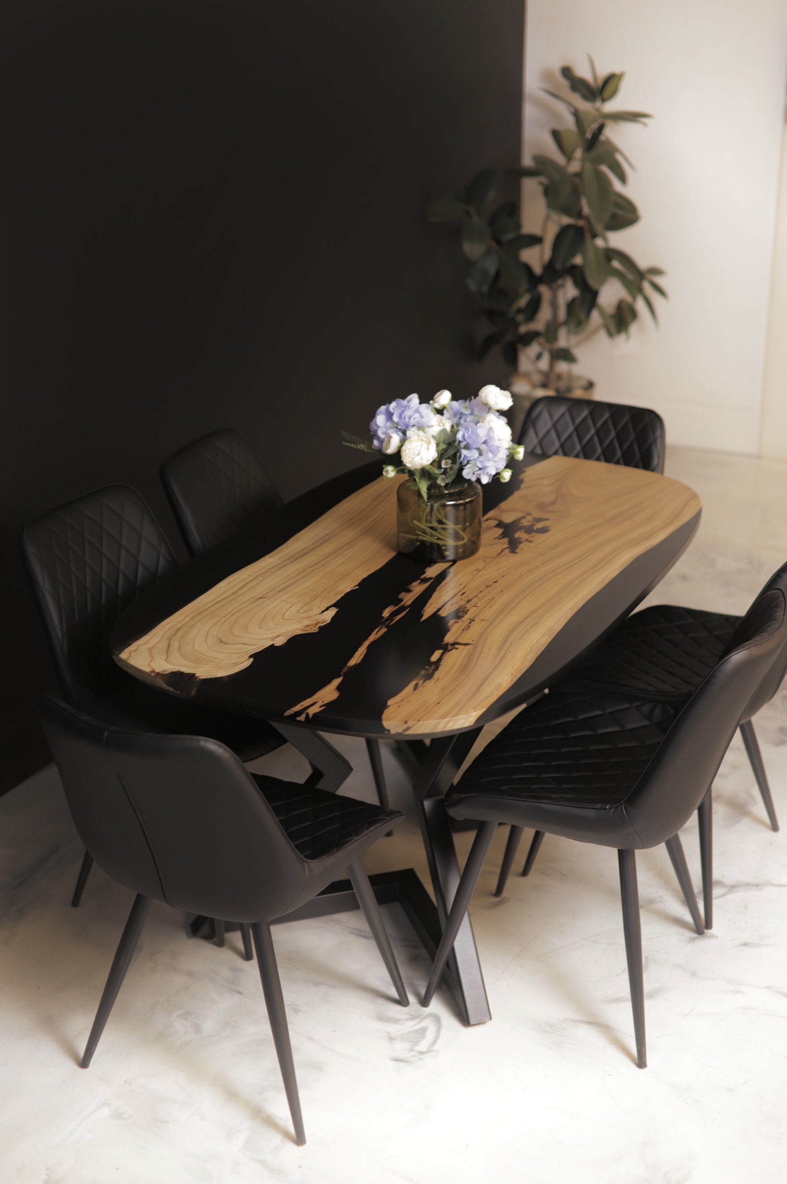 Oval Dining Table Wood - Catalpa & Black Epoxy