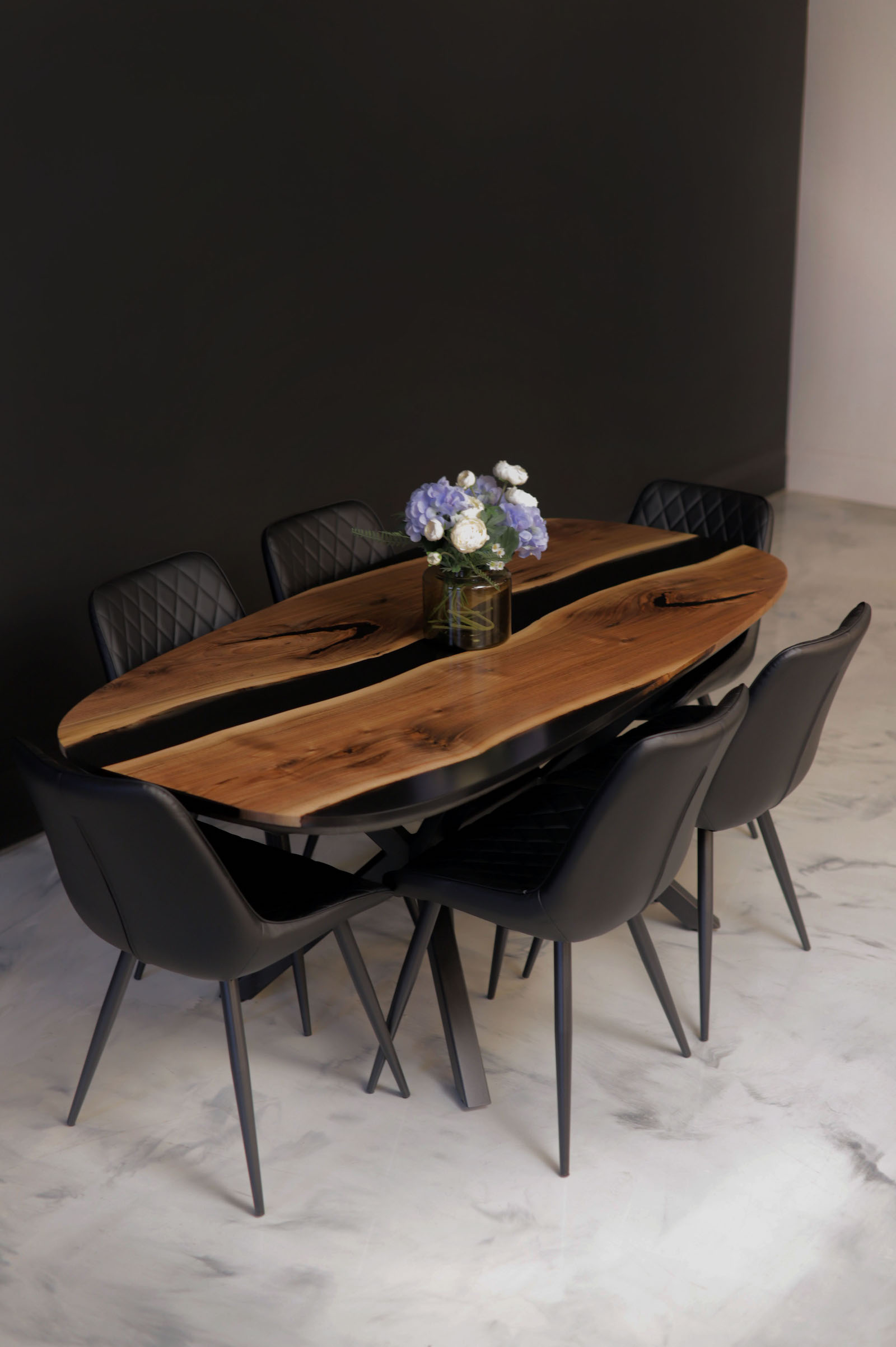 Dining Table Oval - Black Tinted Epoxy