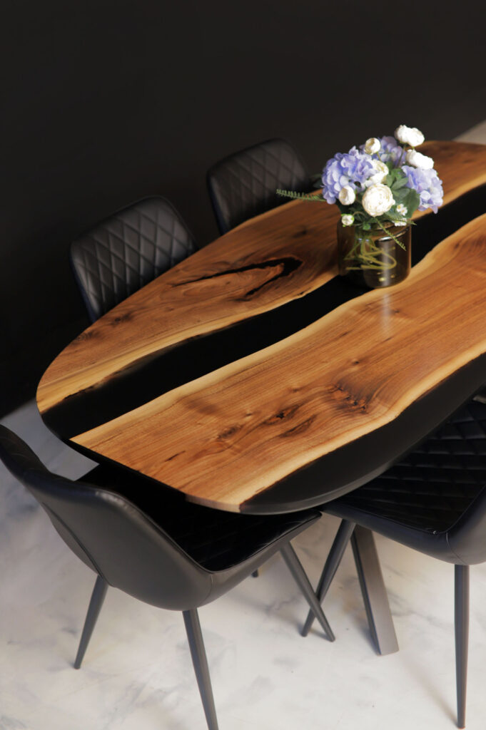Dining Table Oval - Black Tinted Epoxy - Side View