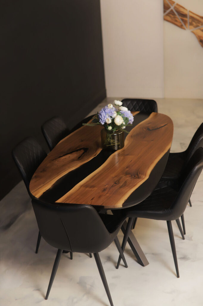 Dining Table Oval - Black Tinted Epoxy - overview