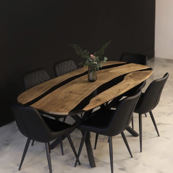 Oval Dining Table - Catalpa & Black Epoxy