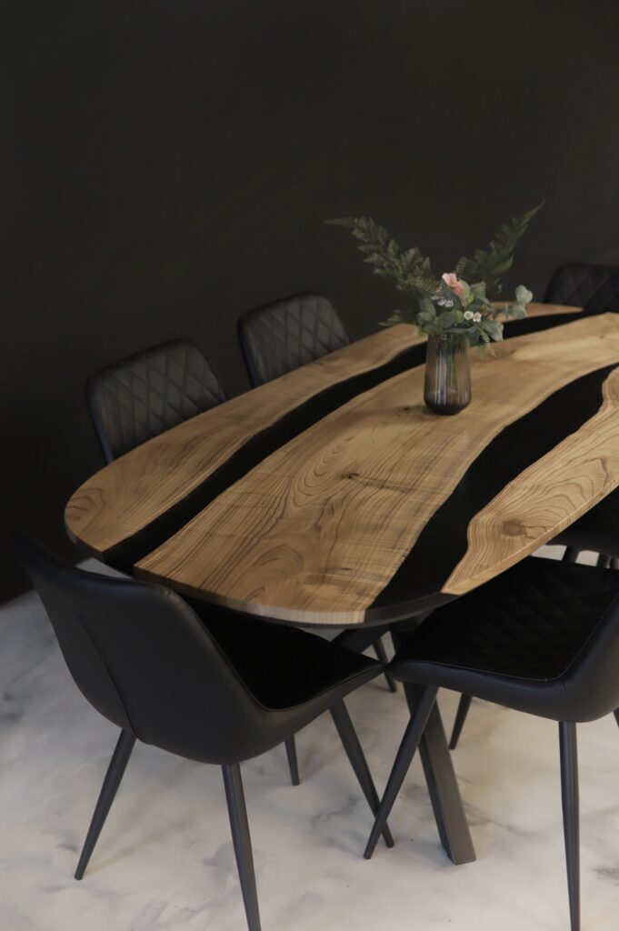 Oval Dining Table - Catalpa & Black Epoxy - above view