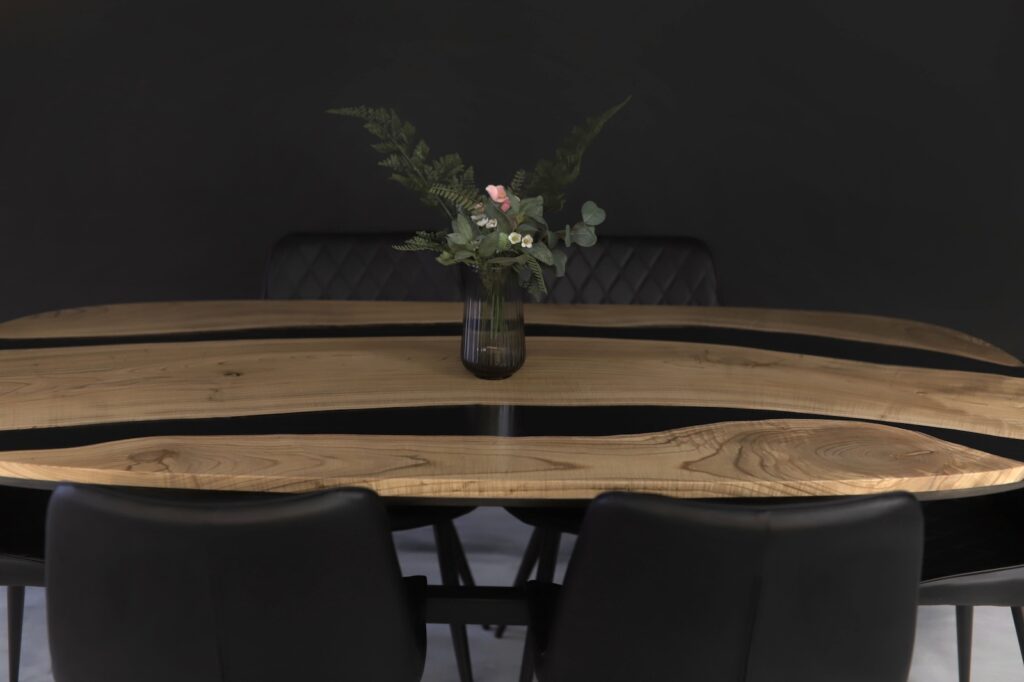 Oval Dining Table - Catalpa & Black Epoxy - Side view