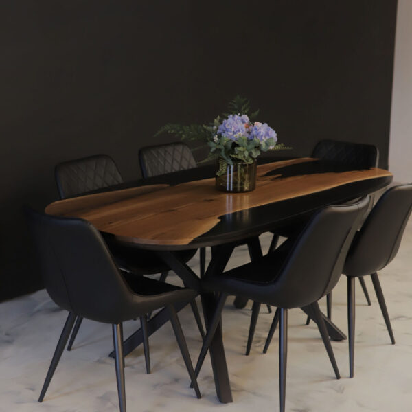 Oval Table Dining Room - Walnut & Black Epoxy