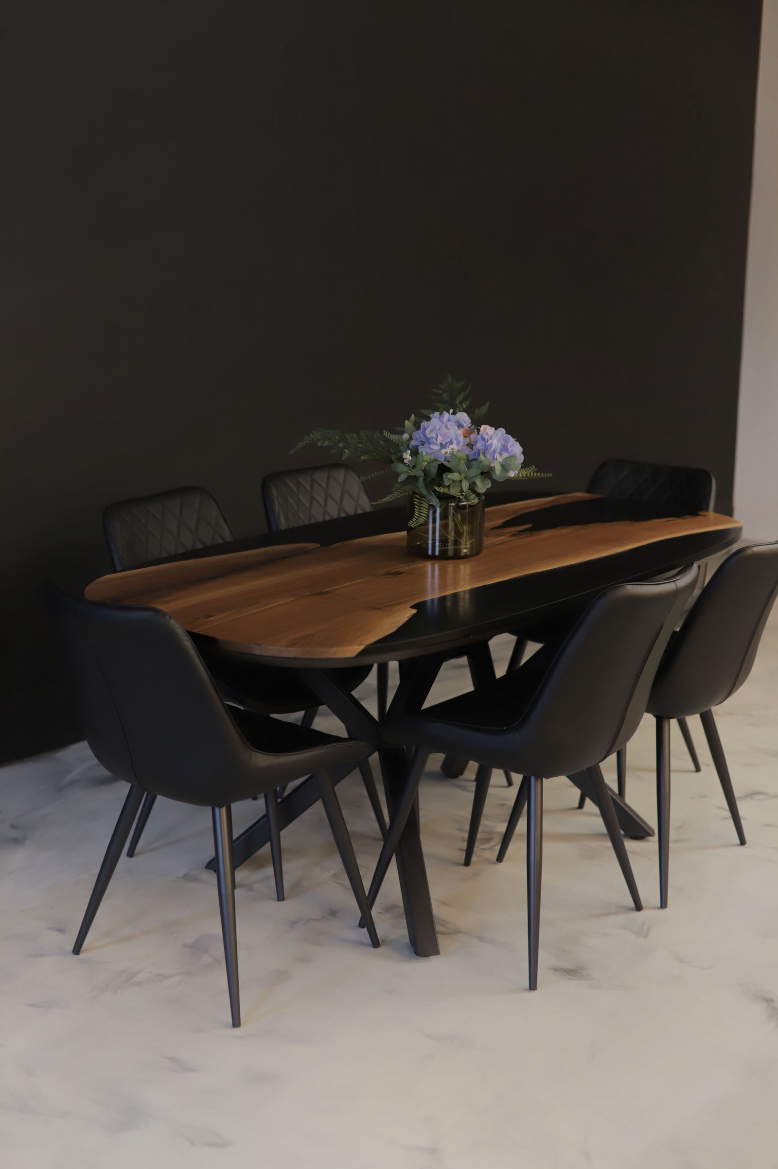 Oval Table Dining Room - Walnut & Black Epoxy