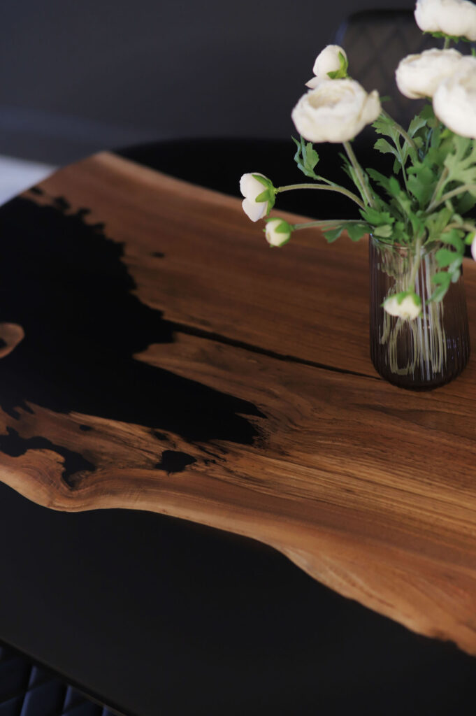 Dining Room Table Walnut & Black Epoxy - blend of epoxy and wood