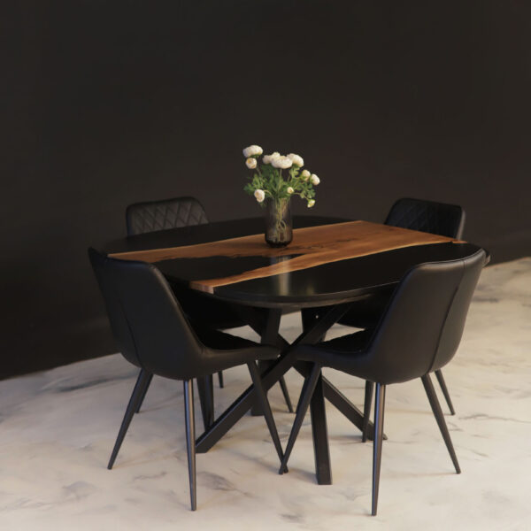 Walnut Oval Dining Table - Black Epoxy