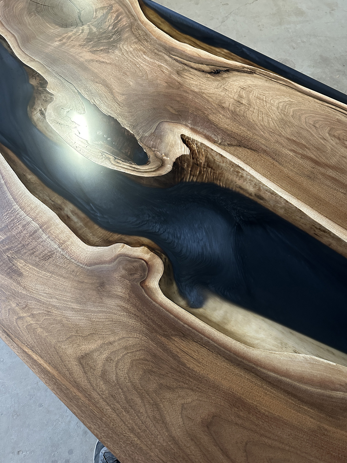 Custom Dining Table Canada Walnut Clear & Dark Grey Epoxy Anglewood