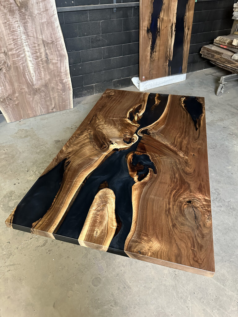 Walnut Dining Table - Epoxy in Clear & Dark Grey Above View