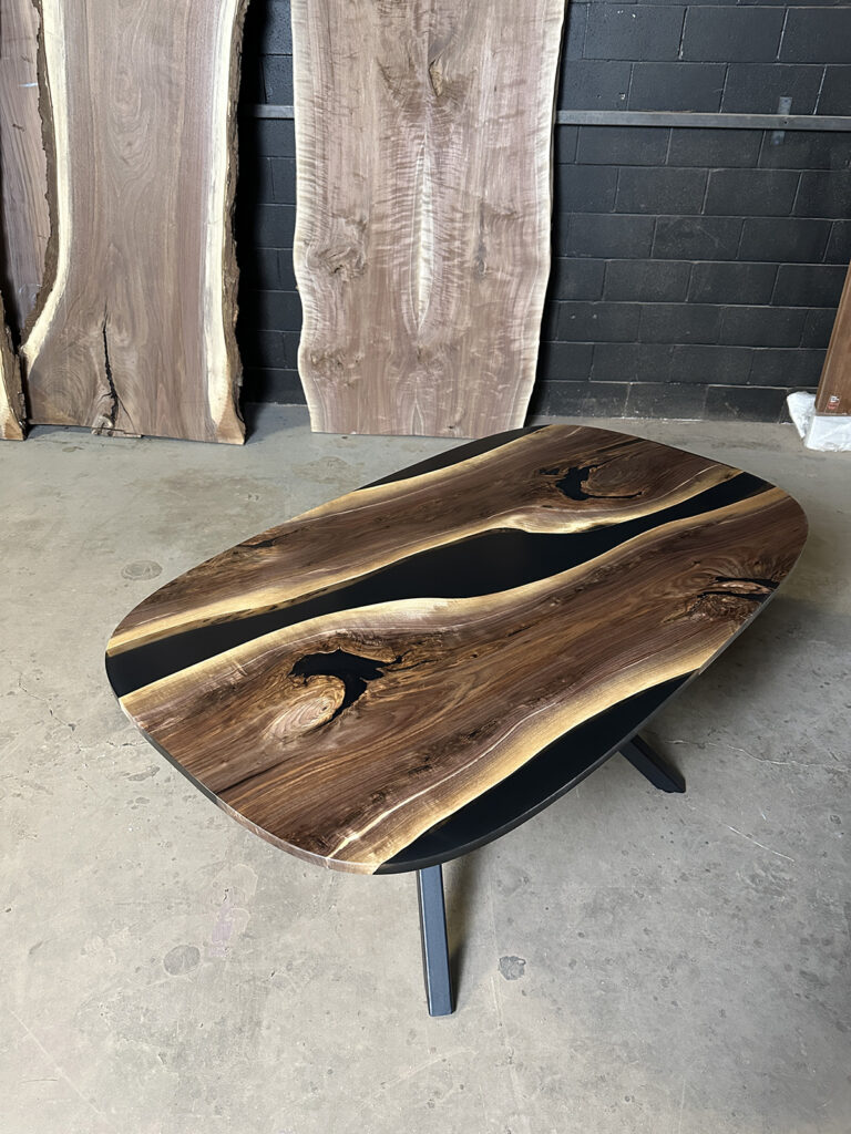 Oval Walnut Dining Table - Black Epoxy Overview