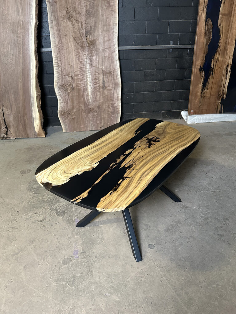 Oval Catalpa Dining Table - Black Epoxy Overview