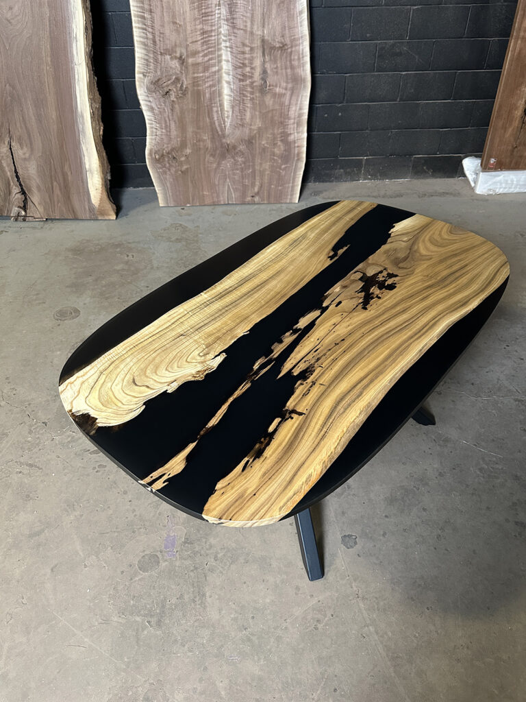 Oval Catalpa Dining Table - Black Epoxy Above View
