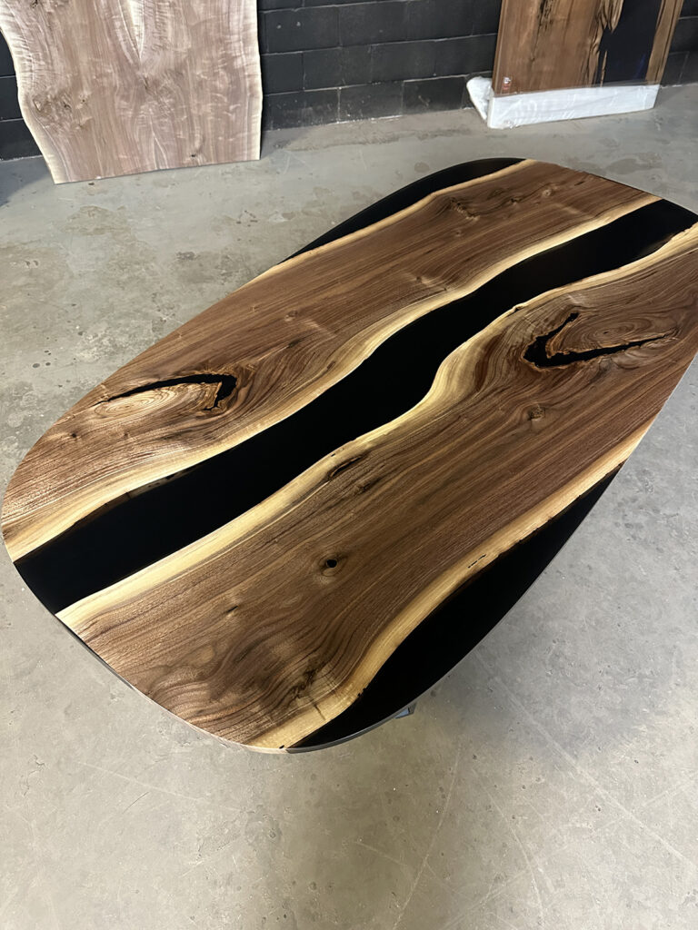 Dining Table Oval - Black Tinted Epoxy Above View
