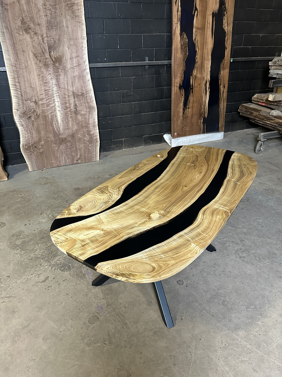 Dining Table Oval - Catalpa & Black Epoxy