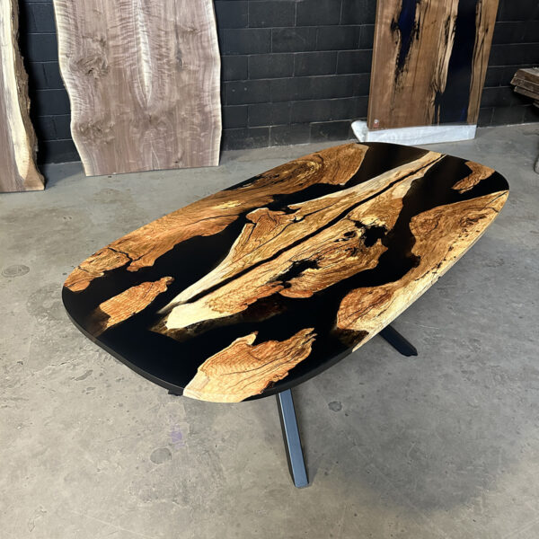 Maple Dining Table - Oval with Tinted Black Epoxy