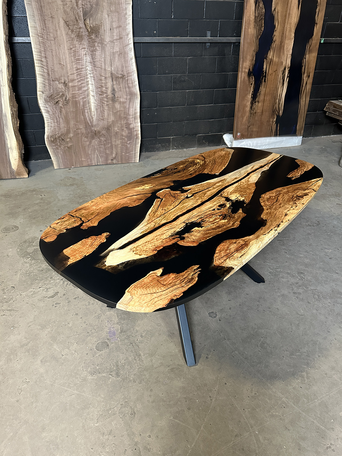 Maple Dining Table - Oval with Tinted Black Epoxy
