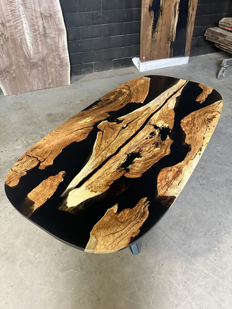 Maple Dining Table - Oval with Tinted Black Epoxy above view