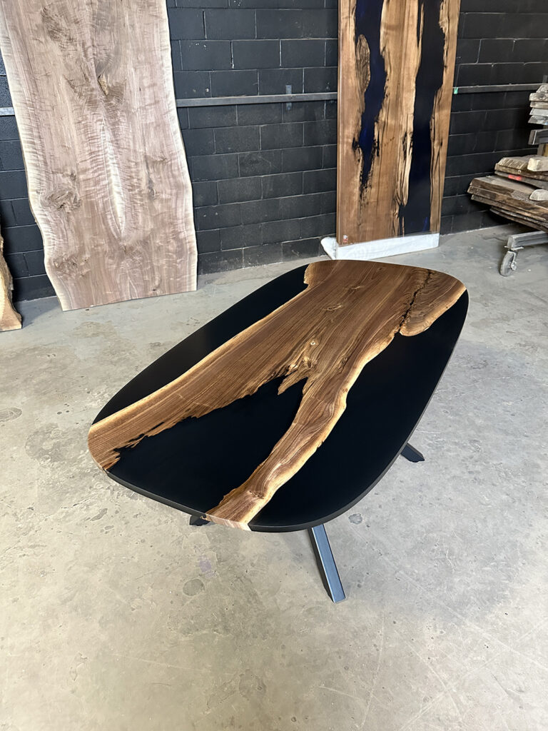 Walnut Dining Table - Black Epoxy - Oval Overview