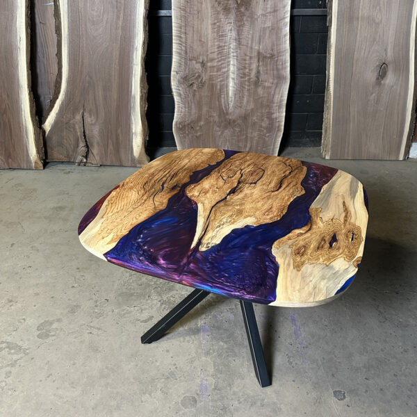Oval Maple Dining Table - Purple & Blue Metallic Epoxy