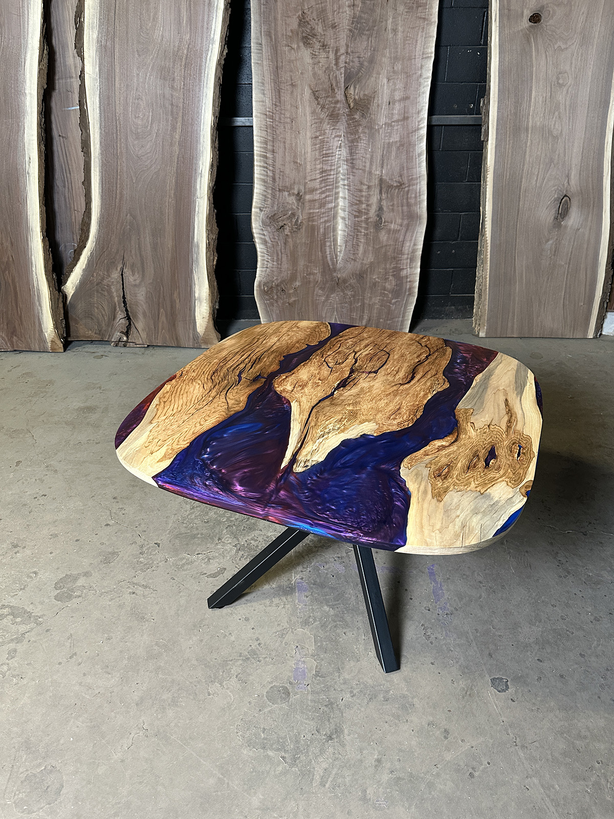 Oval Maple Dining Table - Purple & Blue Metallic Epoxy