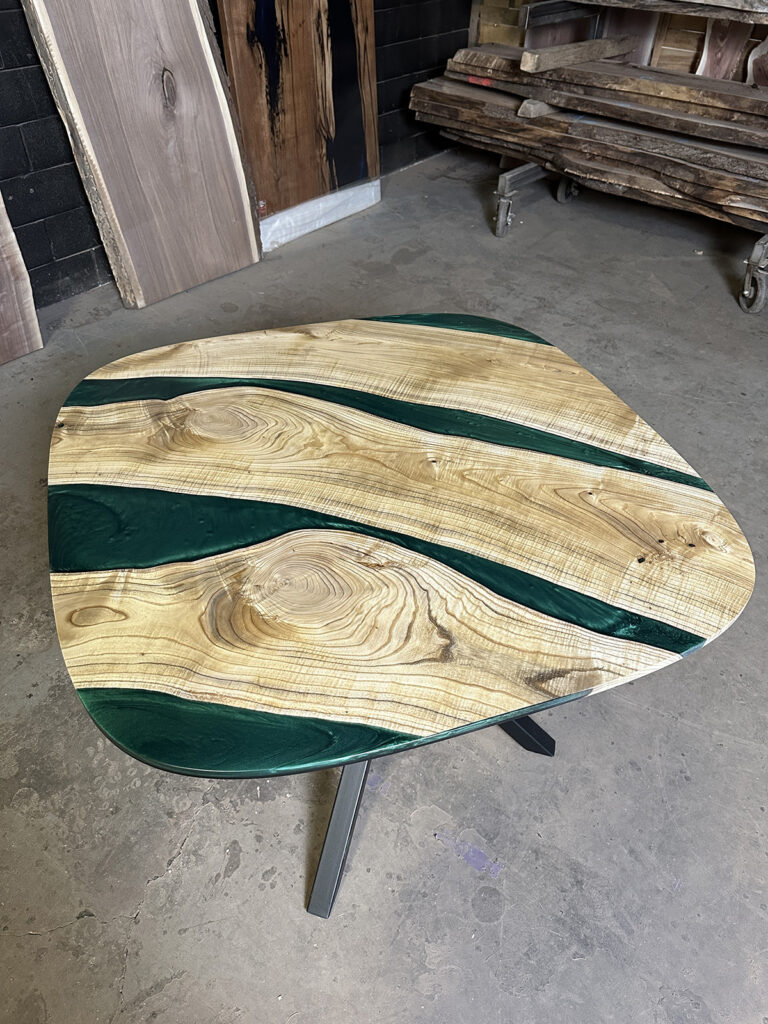 Oval Catalpa Kitchen Table - Green Epoxy