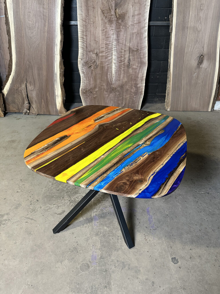 Kitchen Oval Table - Walnut & Multicolor Epoxy Overview