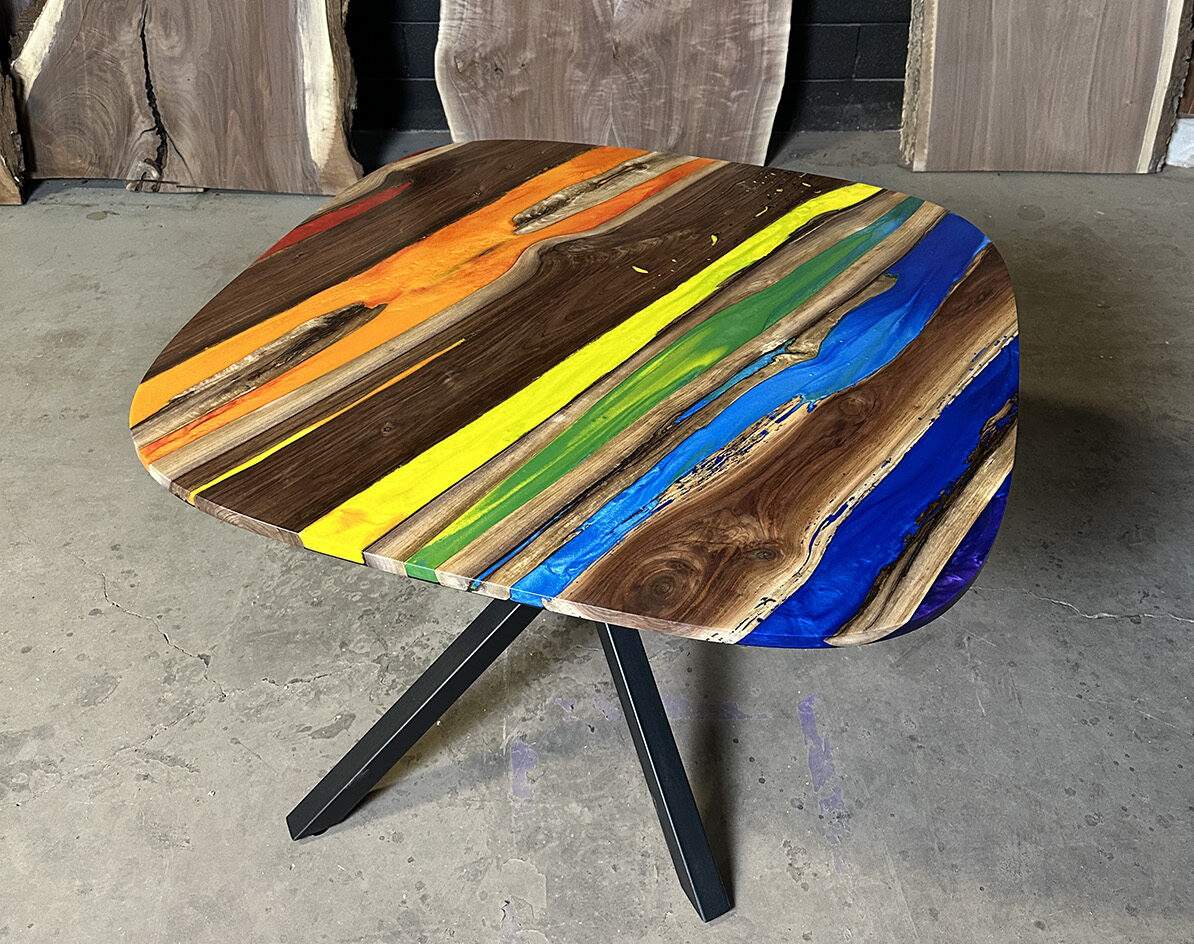 Kitchen Oval Table - Walnut & Multicolor Epoxy