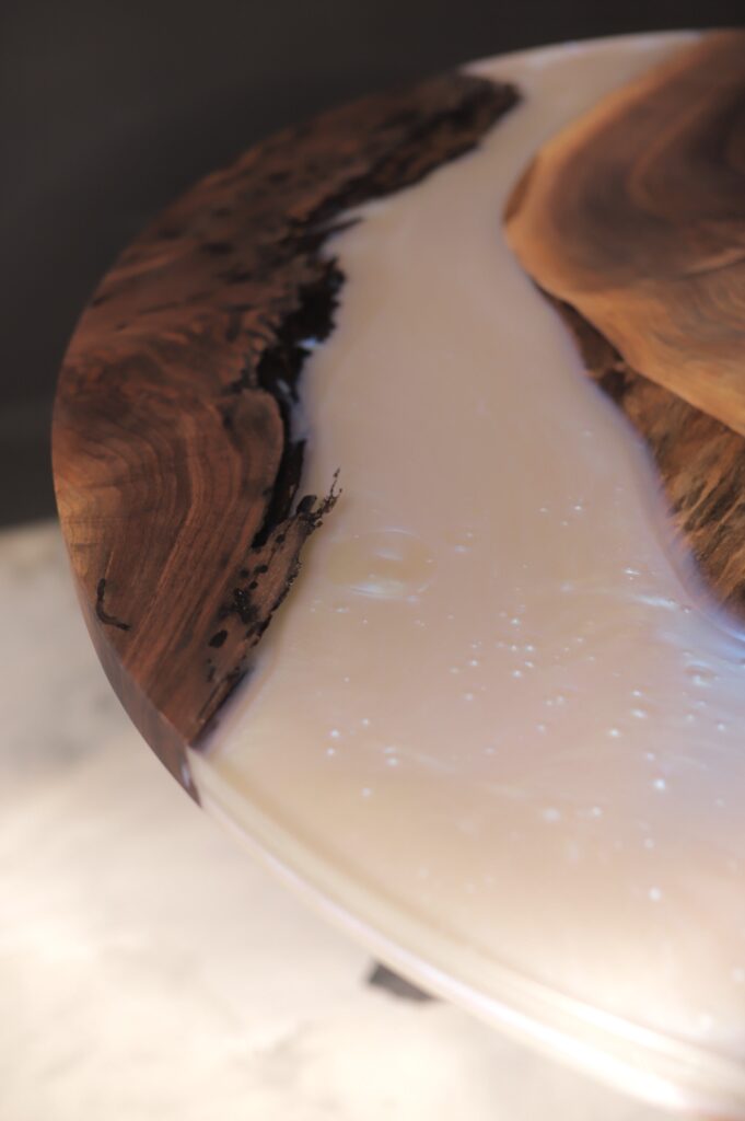 Pearl Round Kitchen Table - Walnut Rubio Finish - epoxy nuances