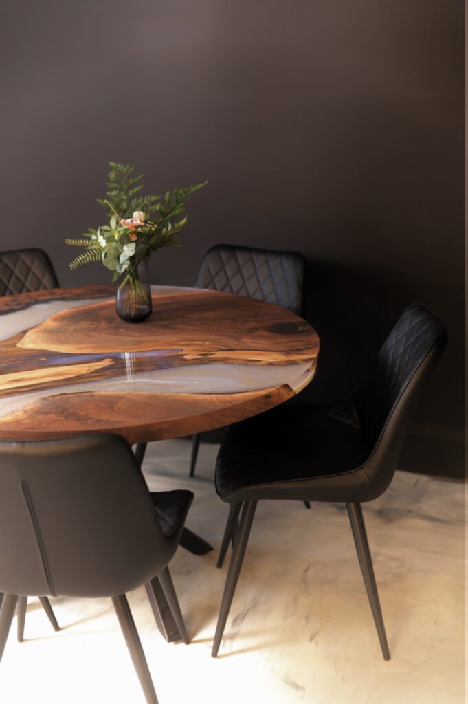 Pearl Round Kitchen Table - Walnut Rubio Finish - great size for kitchen