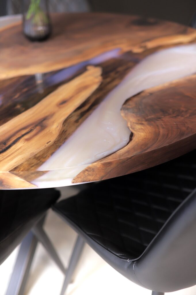 Pearl Round Kitchen Table - Walnut Rubio Finish - side view