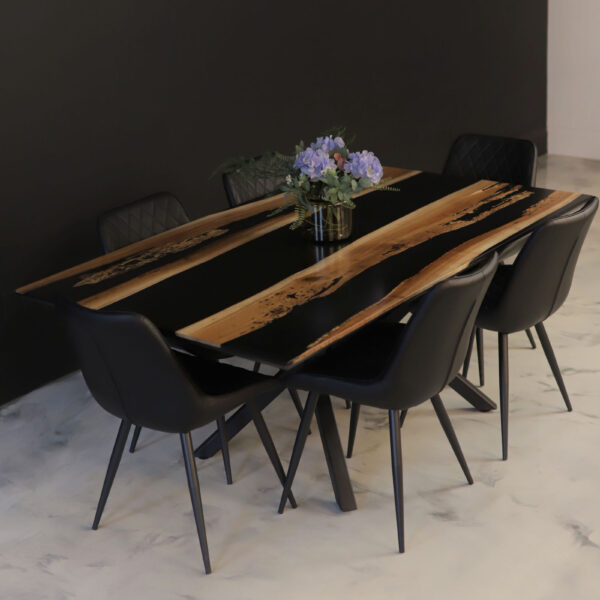 Dining Table Rustic Style - Walnut & Black Epoxy
