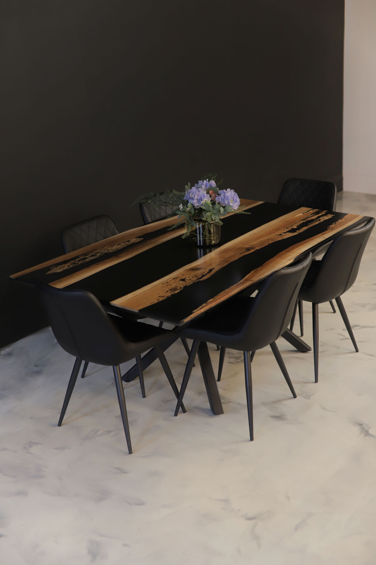 Dining Table Rustic Style - Walnut & Black Epoxy