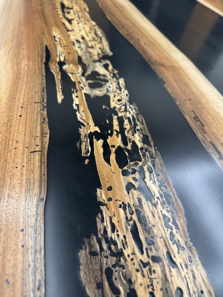 Rustic Walnut Dining Table - Black Epoxy - Wood details