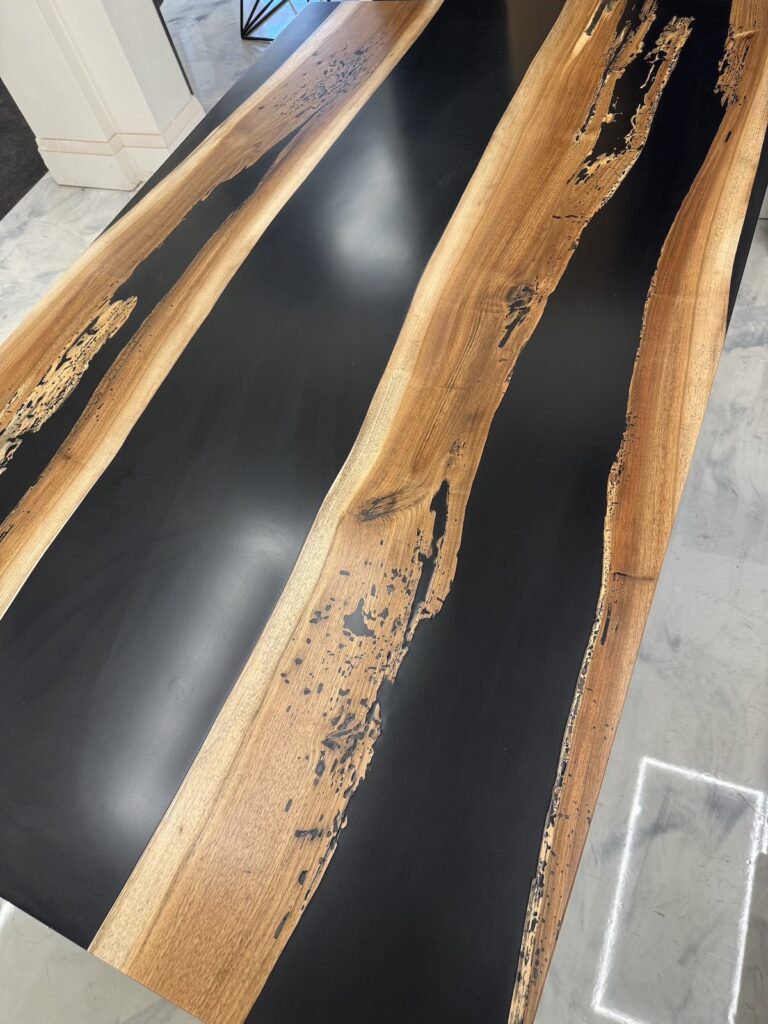 Rustic Walnut Dining Table - Black Epoxy - Overview