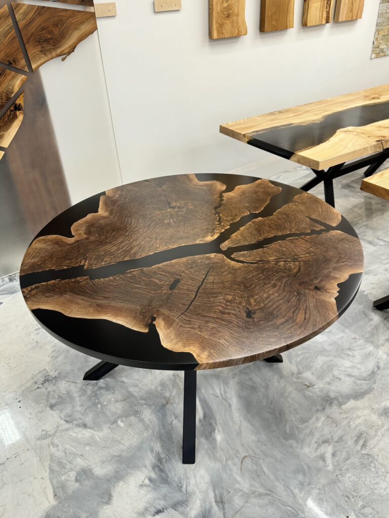 Round Walnut Dining Table with Black Epoxy - Overview
