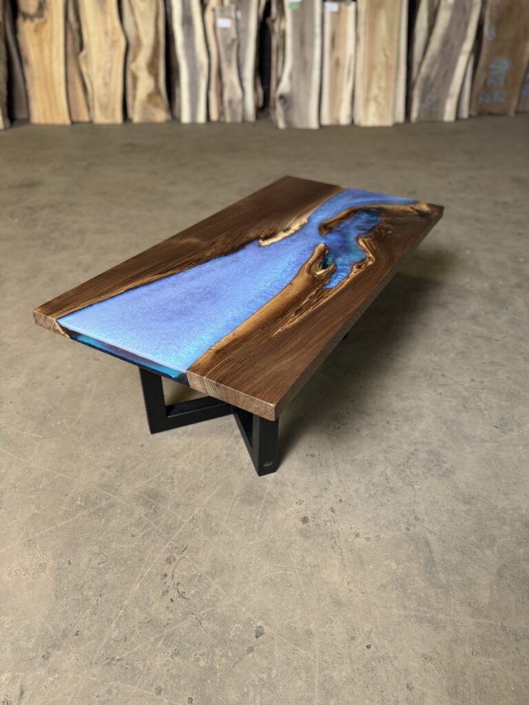 Live Edge Coffee Table Canada | Walnut, Blue & Clear Epoxy - Anglewood - Overview