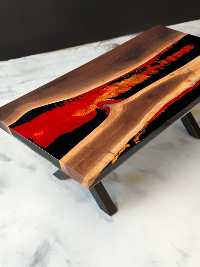 Epoxy Coffee Table - Dark Lava - Rubio Finish - Great mix of color contrast