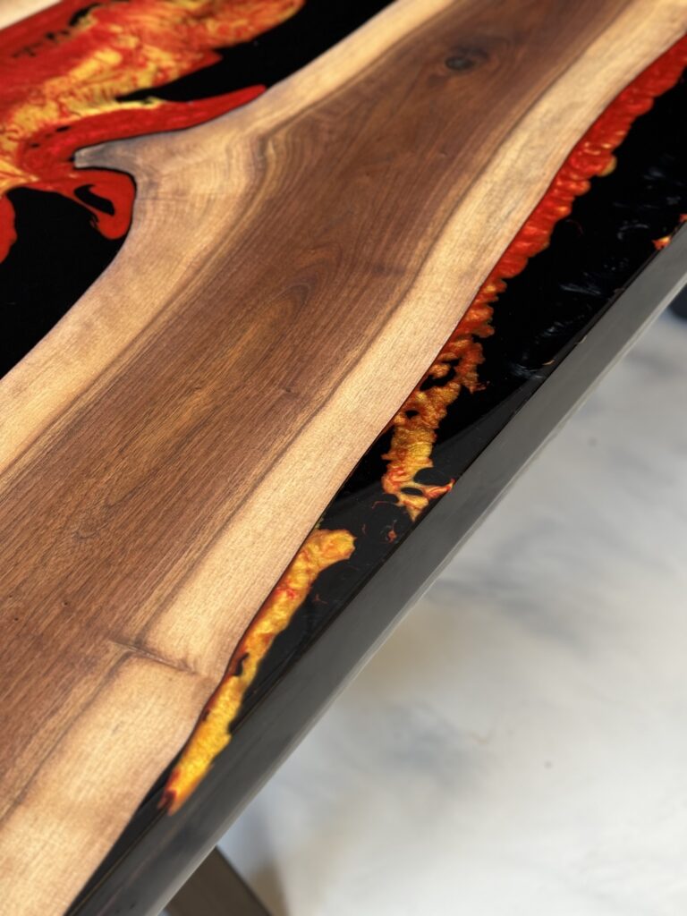 Epoxy Coffee Table - Dark Lava - Rubio Finish - epoxy side