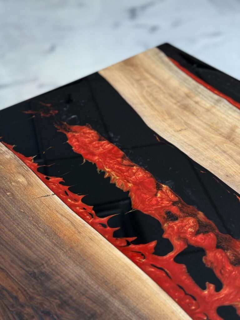 Epoxy Coffee Table - Dark Lava - Rubio Finish - hot lava effect epoxy
