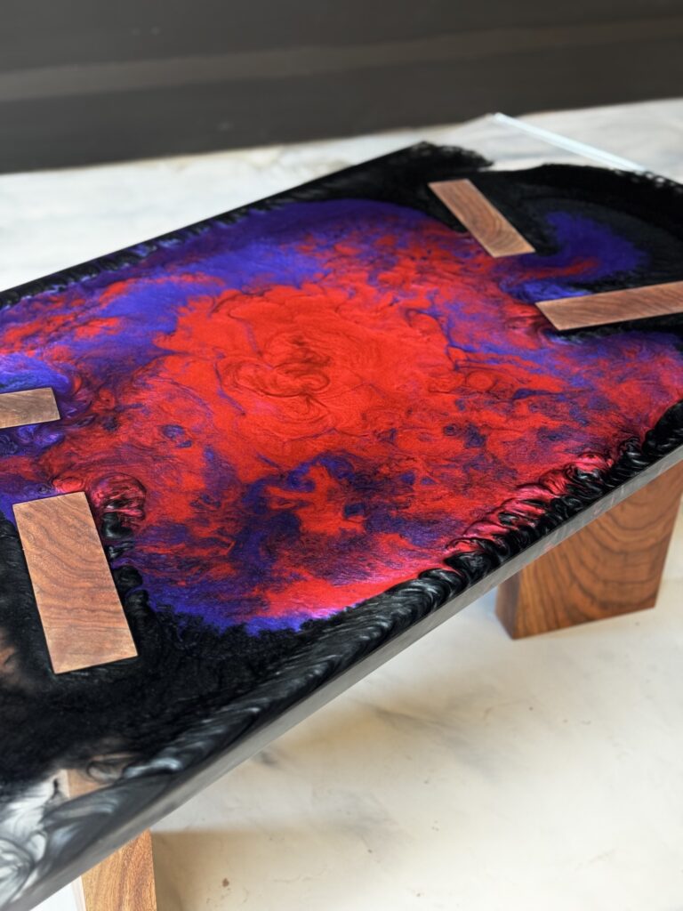 Stylish & Versatile Table - Table Top Epoxy - bright red and purple accents