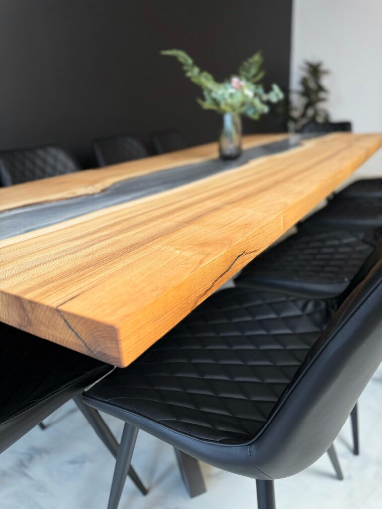 Conference Room Table - Ash & Clear Epoxy - wood corners