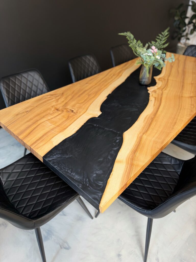 Color Contrast Ash Dining Table - Ash epoxy with clearer tones