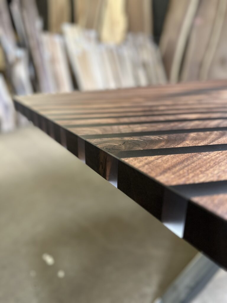 dining room table walnut - parallel epoxy stripes - thickness