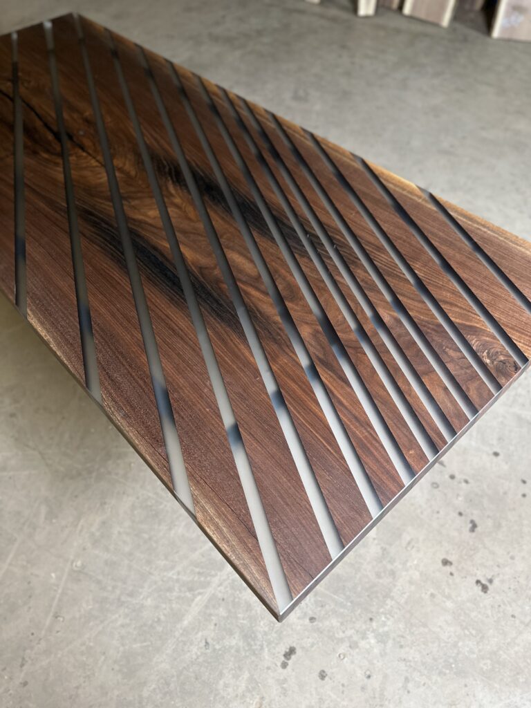 dining room table walnut - parallel epoxy stripes - above view